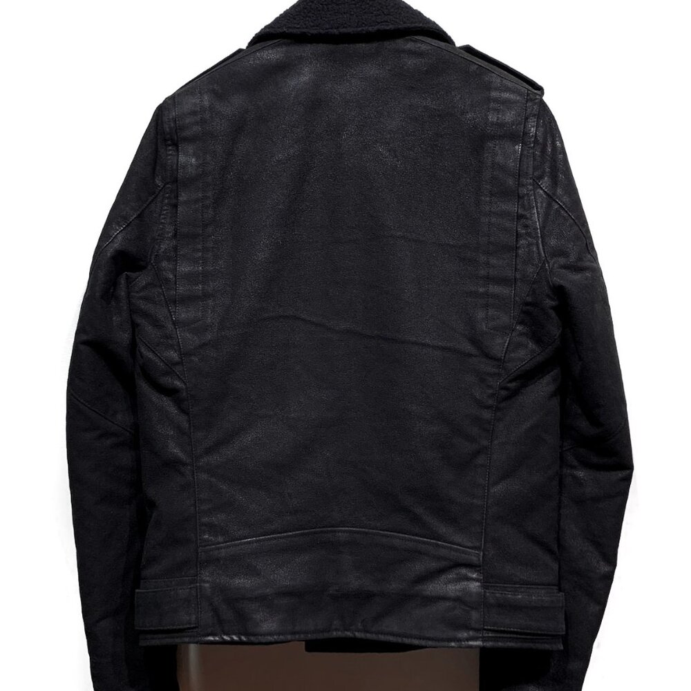 Balmain Black Waxed Cotton and Wool Lined Biker Jacket - Picture 6 of 11